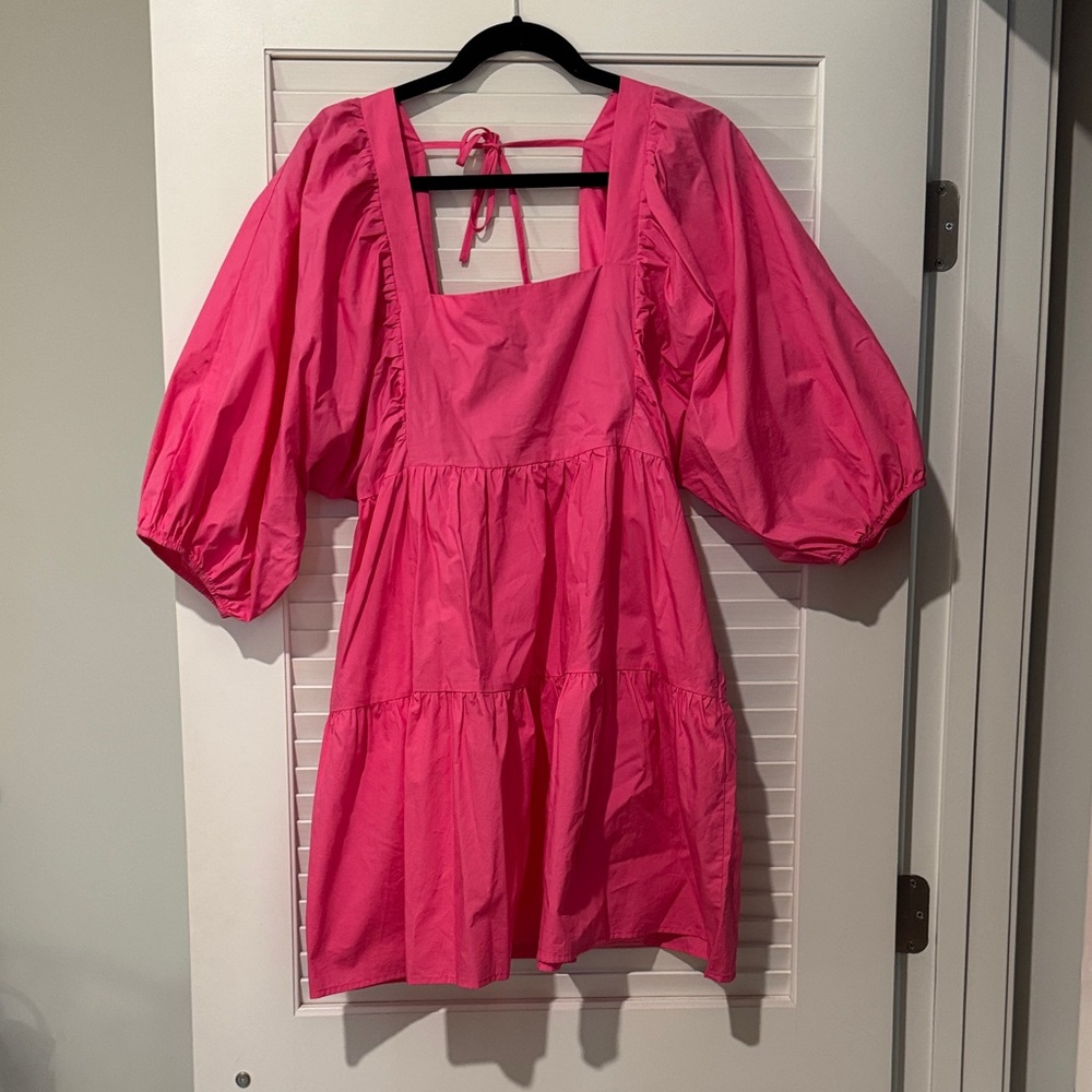 a new day Hot Pink Puff-Sleeve Square Neck Mini Dress